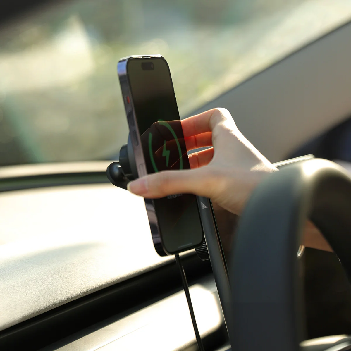 Foldable Magnetic Wireless Charging (Qi & MagSafe) Cell Phone Holder for Tesla - Image 4