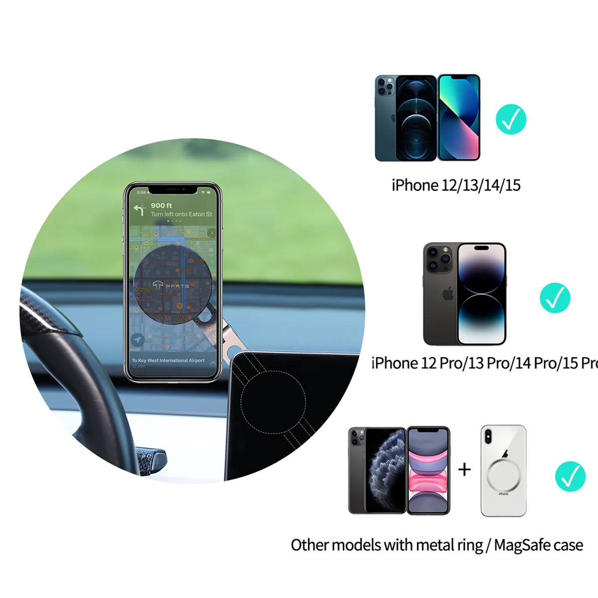 Foldable Magnetic Wireless Charging (Qi & MagSafe) Cell Phone Holder for Tesla - Image 6