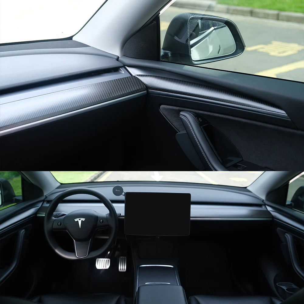 Carbon Fiber Dashboard Cover Wrap & Inner Front Door Trim for Model 3/Y - Image 8
