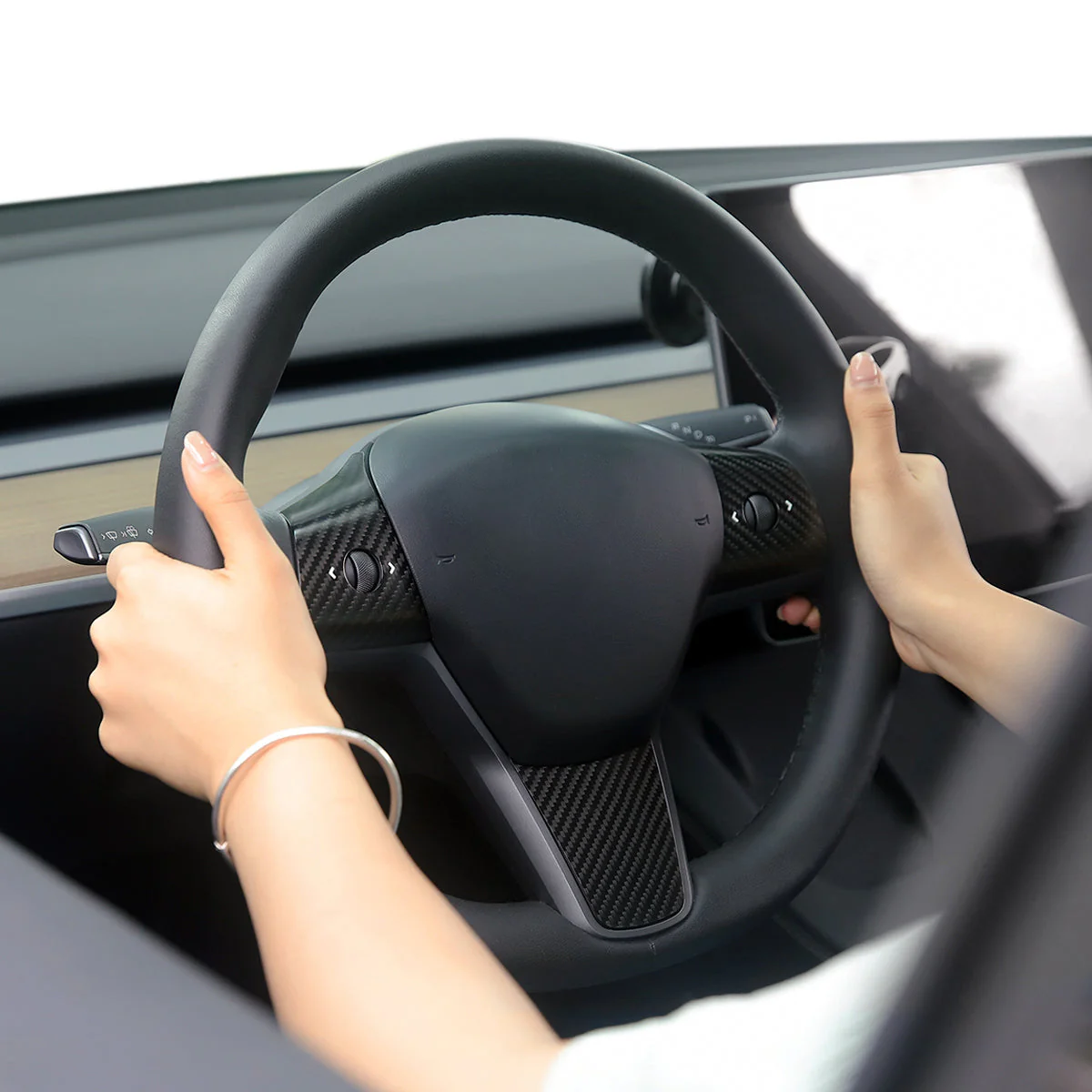 Real Carbon Fiber Steering Wheel Cover for Model 3/Y - Image 3